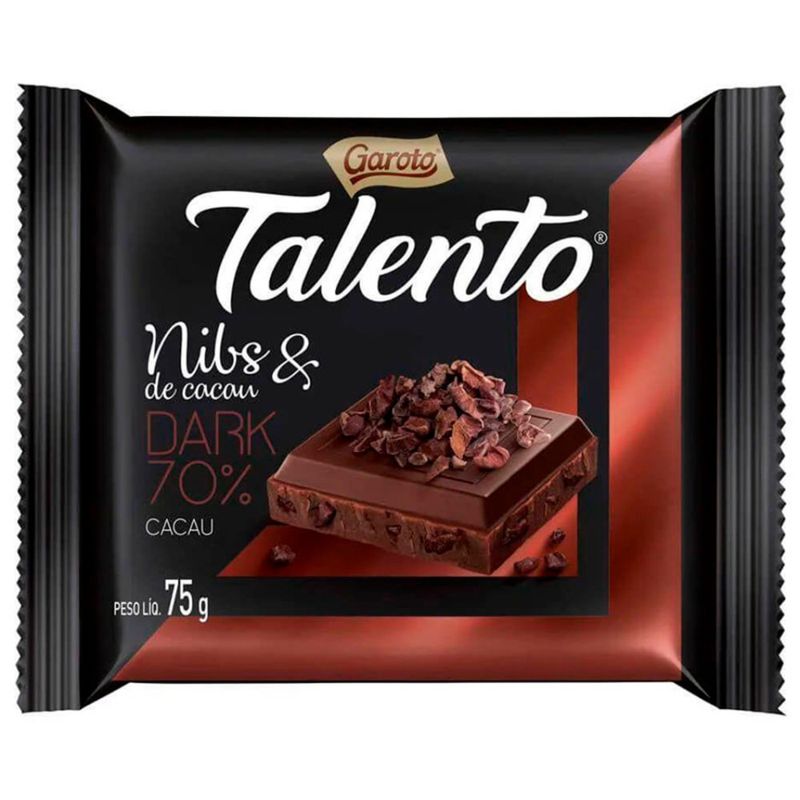 CHOCOLATE GAROTO TALENTO DARK NIBS CACAU 75G
